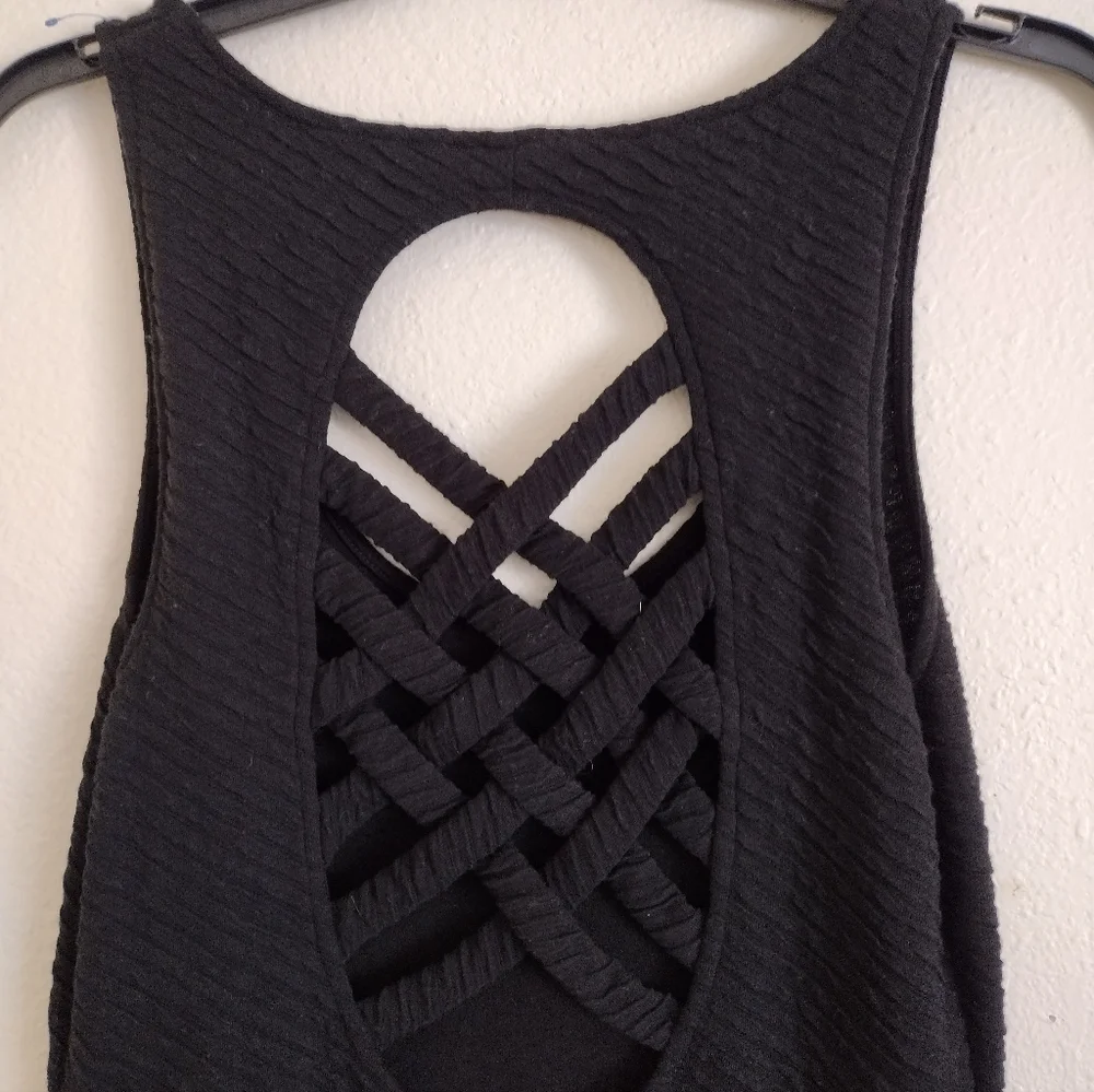 Free People Black Textured Bodycon Cross Back Cutout Dress Size Large - Picture 8 of 10